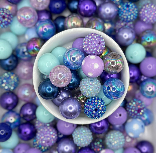 End of the Rainbow Purple and Blue 20mm 10pcs Acrylic Bead Mix