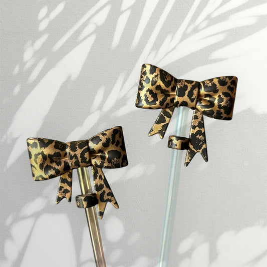 Gold Shimmer Jaguar Silicone Bow Straw Topper | Cute Tumbler Accessory | Reusable Dust Cover for Cups & Straws
