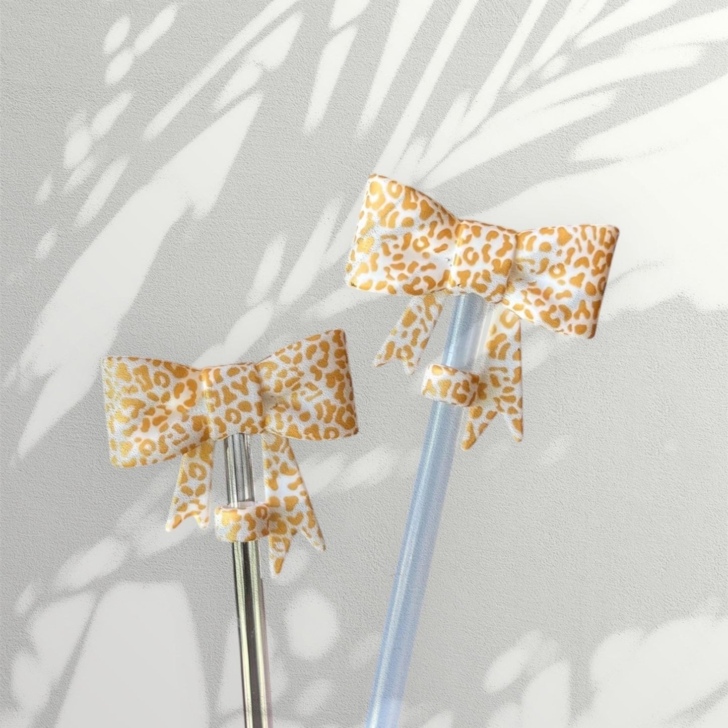 Gold Safari Print Silicone Bow Straw Topper | Cute Tumbler Accessory | Reusable Dust Cover for Cups & Straws