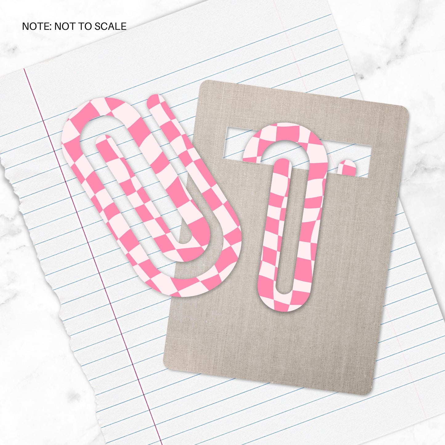 Pink Wavy Checkered Extra Large Acrylic Paper Clip (3.94 x 1.97 in) | Jumbo Clear Bookmark | Cute Desk Accessory & Stationery Gift