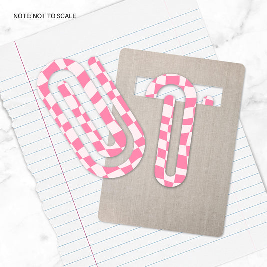 Pink Wavy Checkered Extra Large Acrylic Paper Clip (3.94 x 1.97 in) | Jumbo Clear Bookmark | Cute Desk Accessory & Stationery Gift