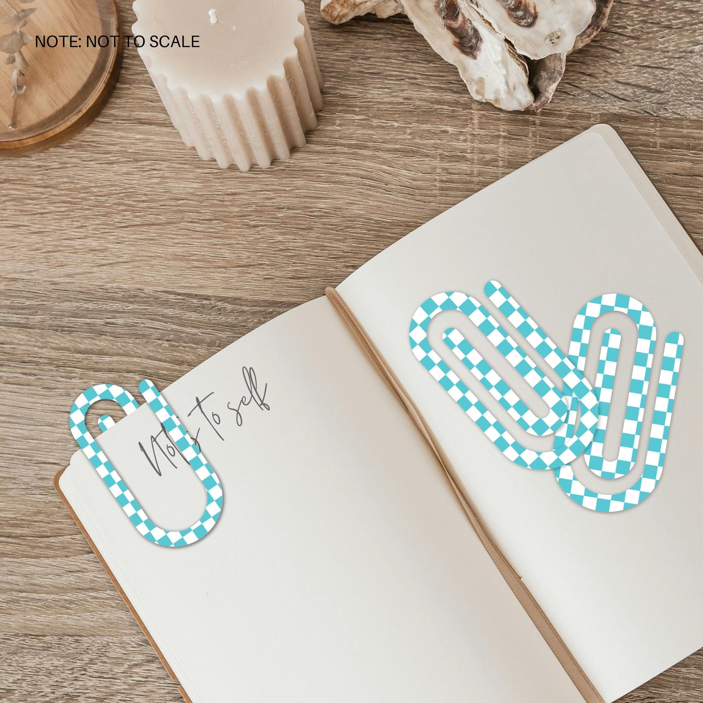 Teal Checkered Extra Large Acrylic Paper Clip (3.94 x 1.97 in) | Jumbo Clear Bookmark | Cute Desk Accessory & Stationery Gift