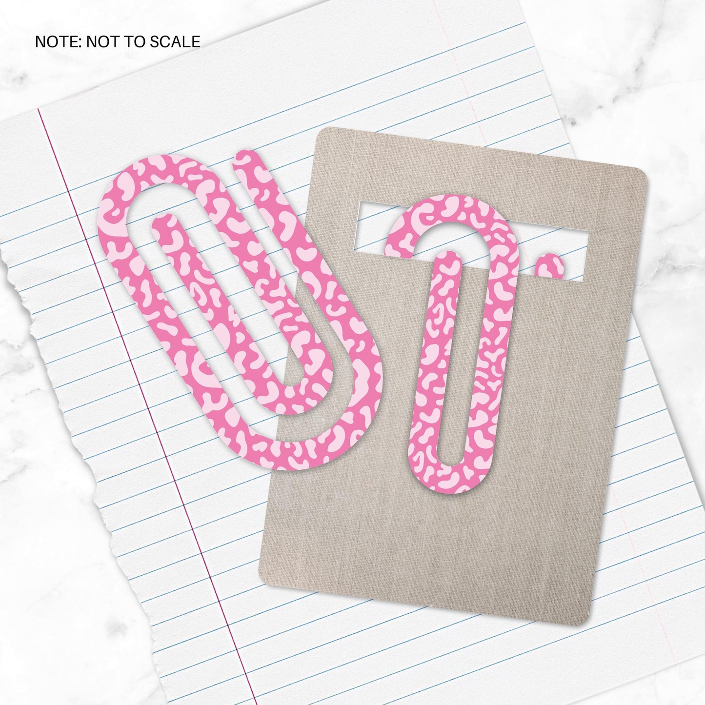 Pink Cheetah Extra Large Acrylic Paper Clip (3.94 x 1.97 in) | Jumbo Clear Bookmark | Cute Desk Accessory & Stationery Gift