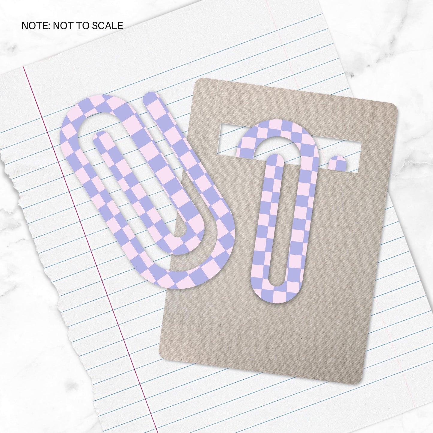 Purple Checkered Print Extra Large Acrylic Paper Clip (3.94 x 1.97 in) | Jumbo Clear Bookmark | Cute Desk Accessory & Stationery Gift