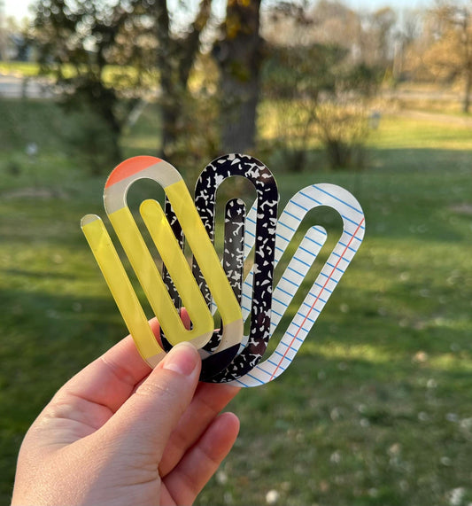 School Supplies Teacher Theme Extra Large Acrylic Paper Clip (3.94 x 1.97 in) | Jumbo Clear Bookmark | Cute Desk Accessory & Stationery Gift