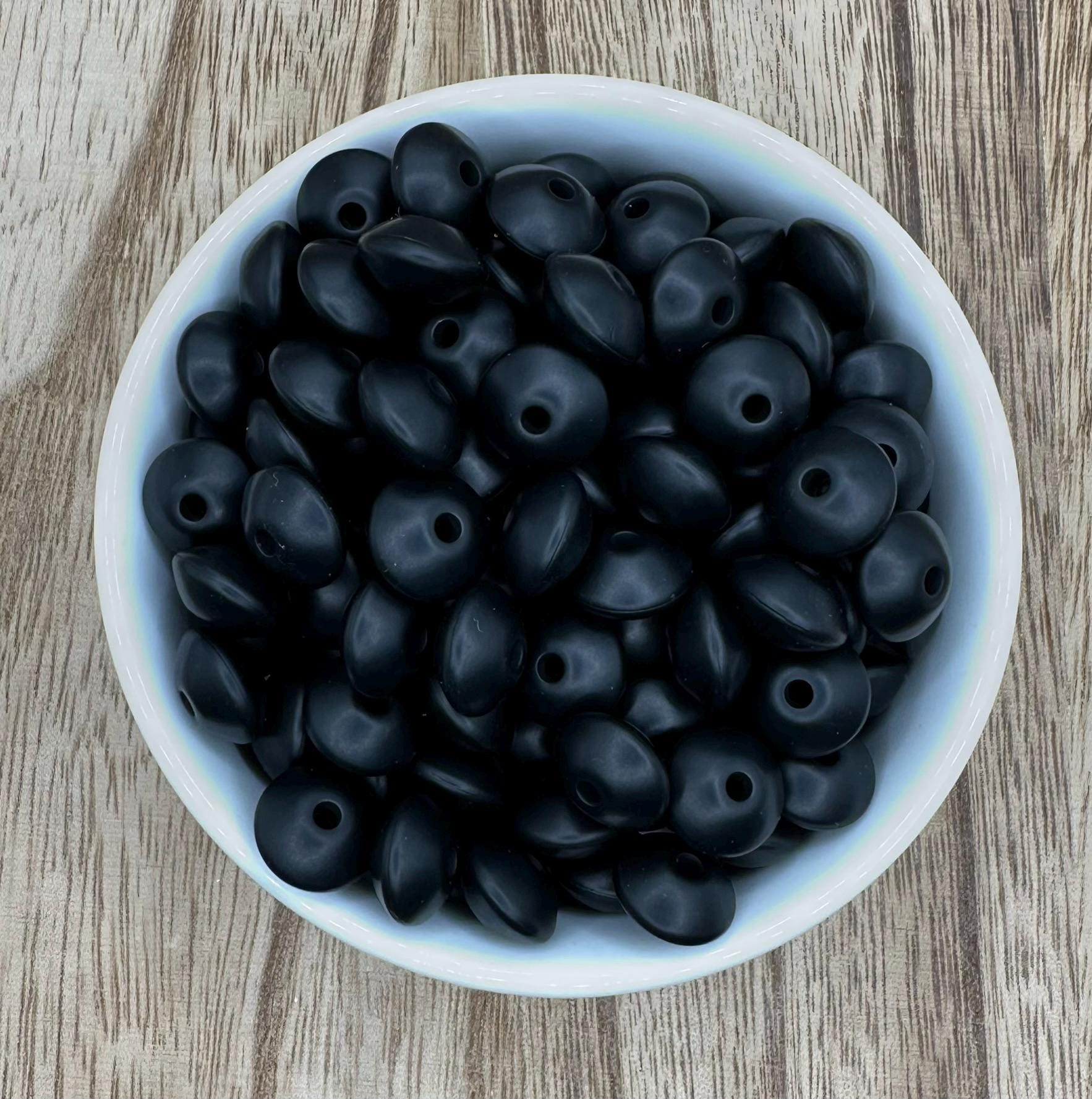 Black Saucer Solid Lentil 12mm Spacer Silicone Beads