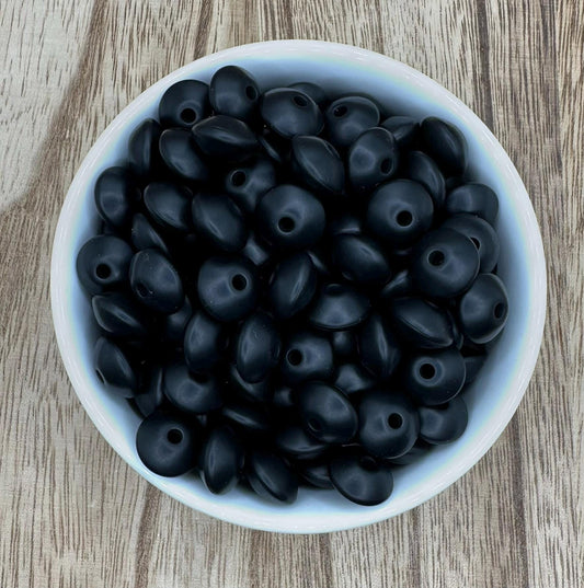 Black Saucer Solid Lentil 12mm Spacer Silicone Beads