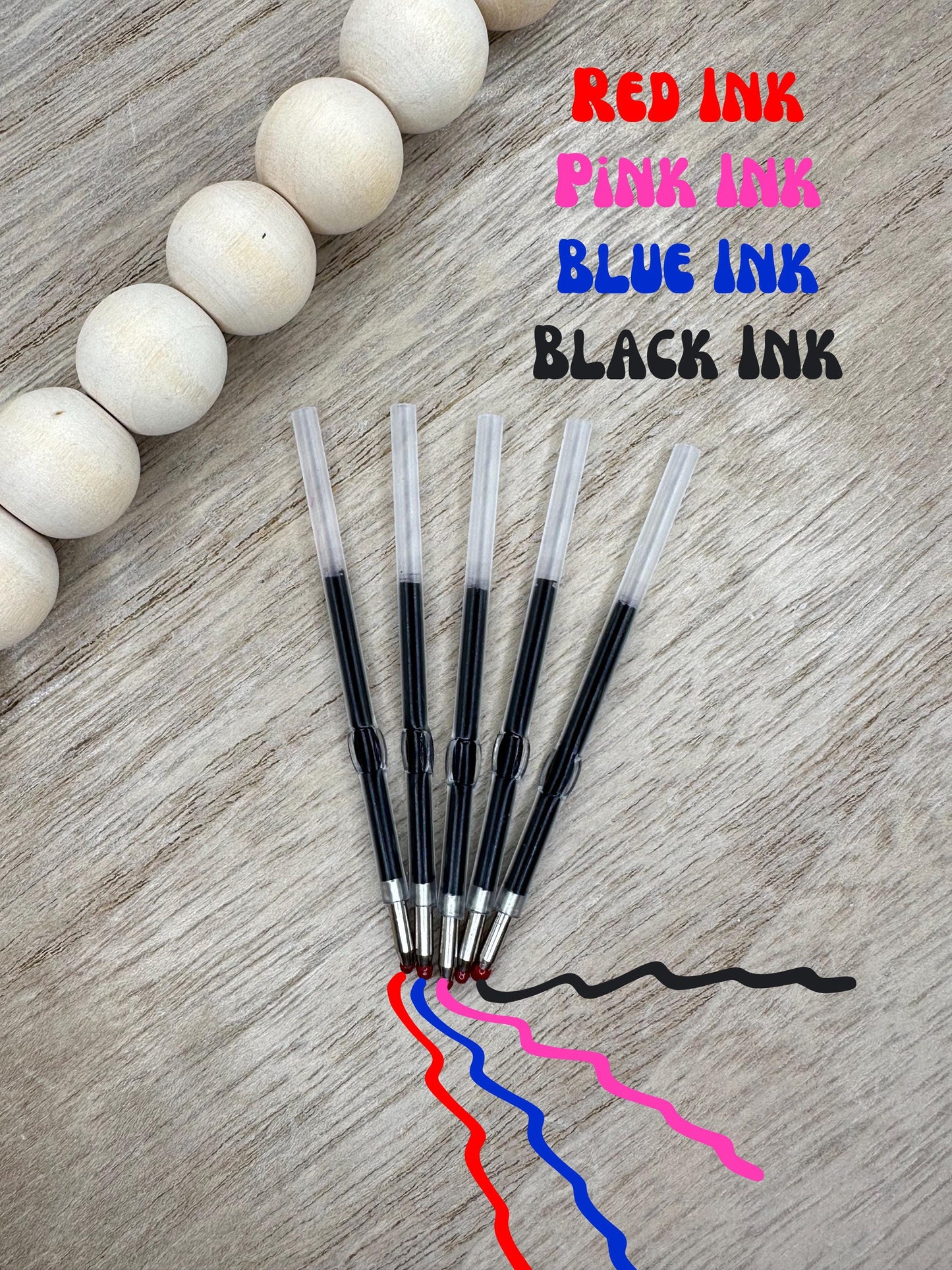 10 PACK - Ink Refills for Standard Beadable Pens | Black Blue Pink Red Purple | 6.2CM