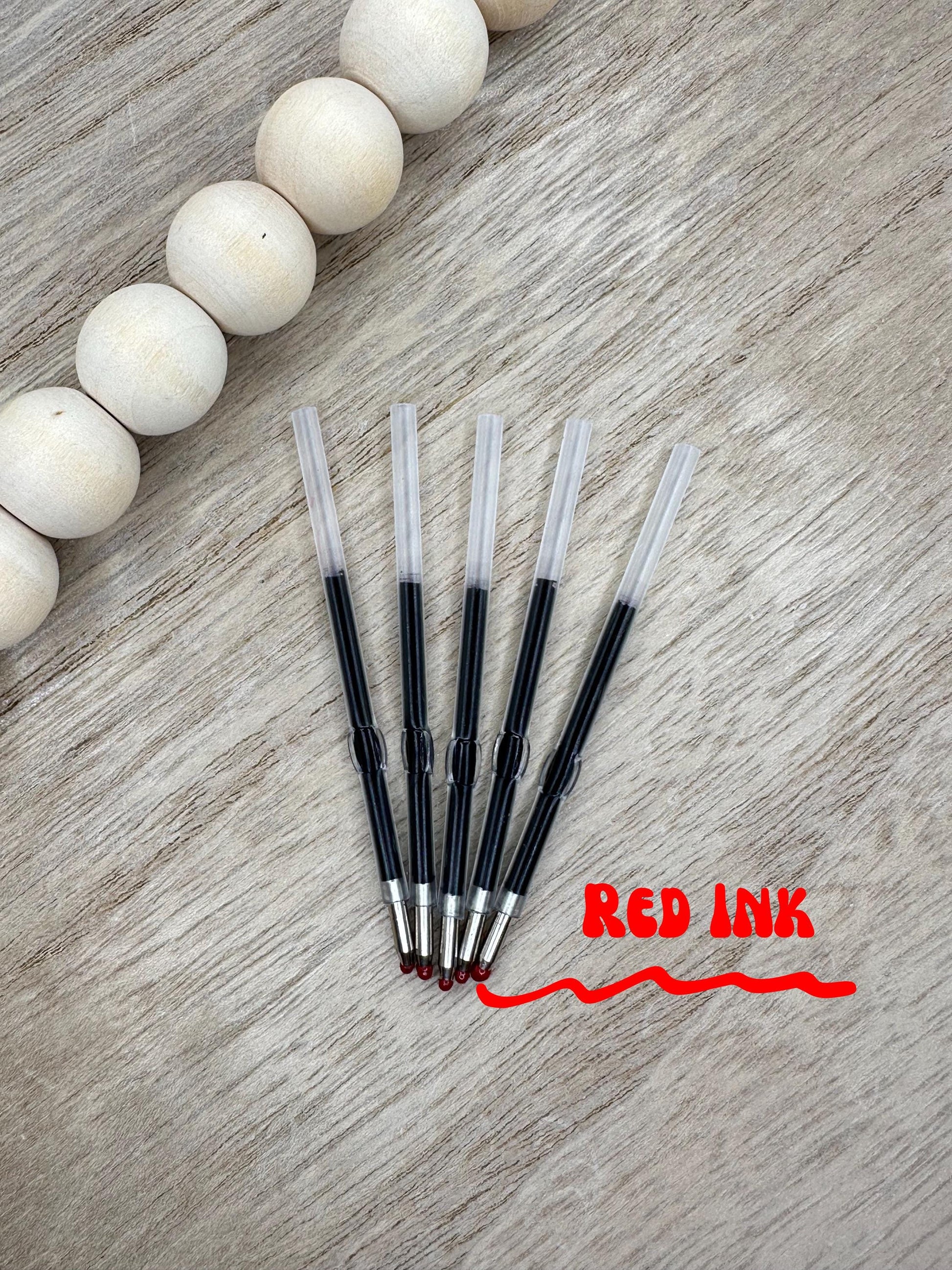 10 PACK - Ink Refills for Standard Beadable Pens | Black Blue Pink Red Purple | 6.2CM