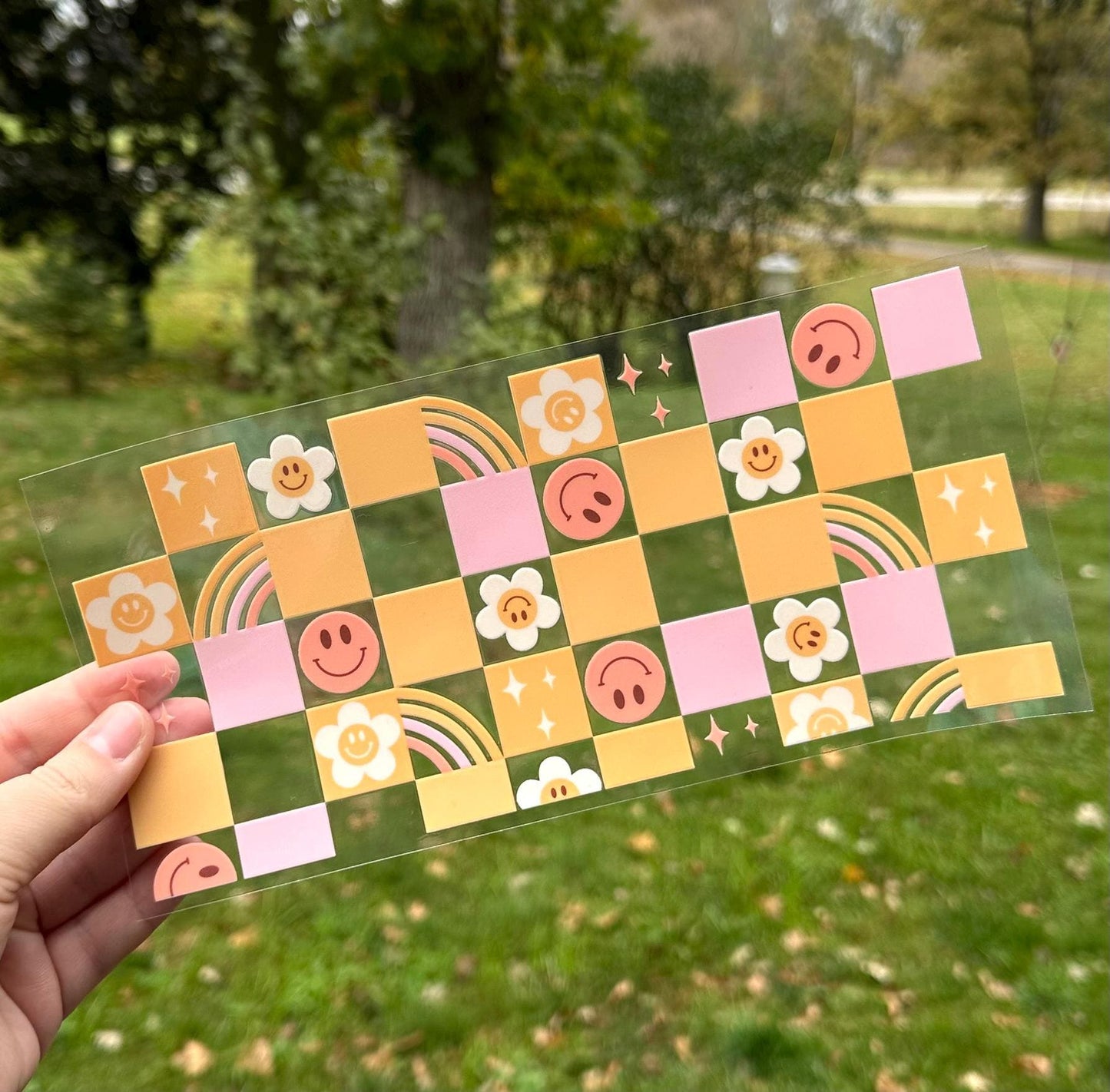 Groovy Checkered | UV DTF Can Cup Wrap | Ready to Apply