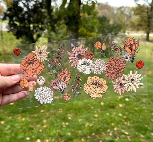 Neutral Beige Floral | UV DTF Can Cup Wrap | Ready to Apply