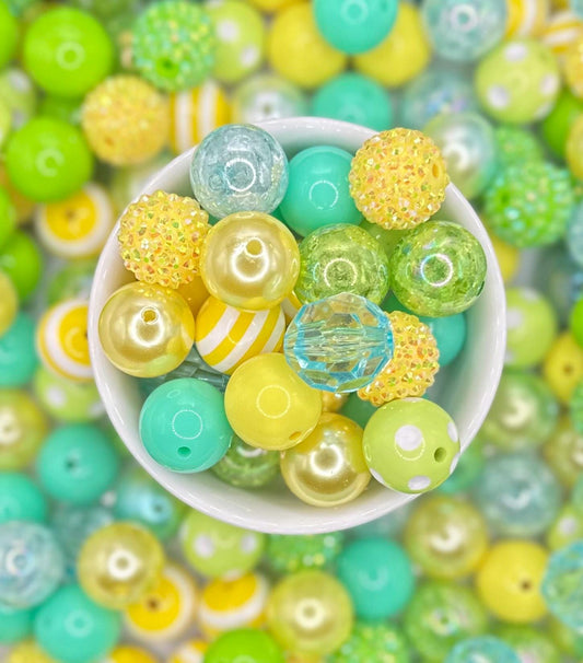 Lemonade Stand | Green, Yellow, White | 20mm 10pcs Acrylic Bead Mix