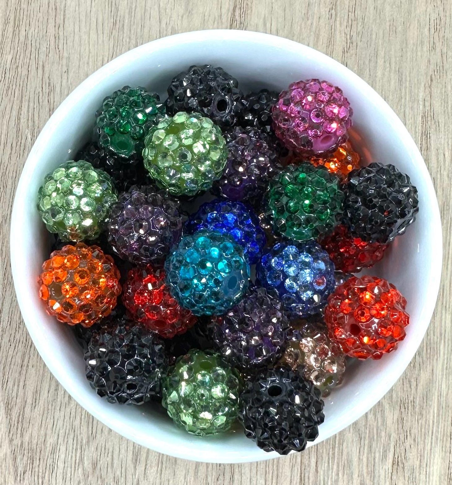 Rhinestone Mixed Color Glass Acrylic 16mm | 10pcs Round Acrylic Beads