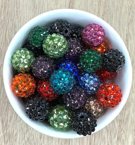 Rhinestone Mixed Color Glass Acrylic 16mm | 10pcs Round Acrylic Beads