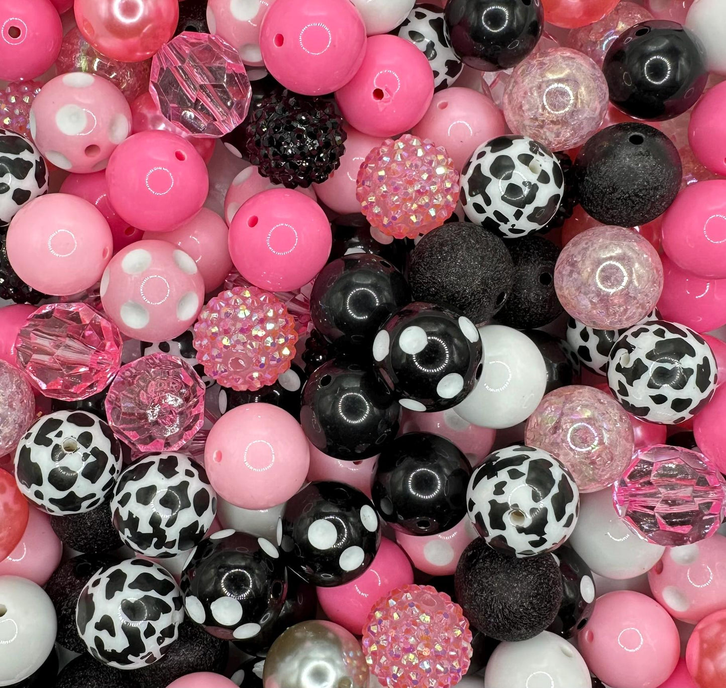 Cow Belle | Pink, White, Black, Cow Print | 20mm 10pcs Acrylic Bead Mix