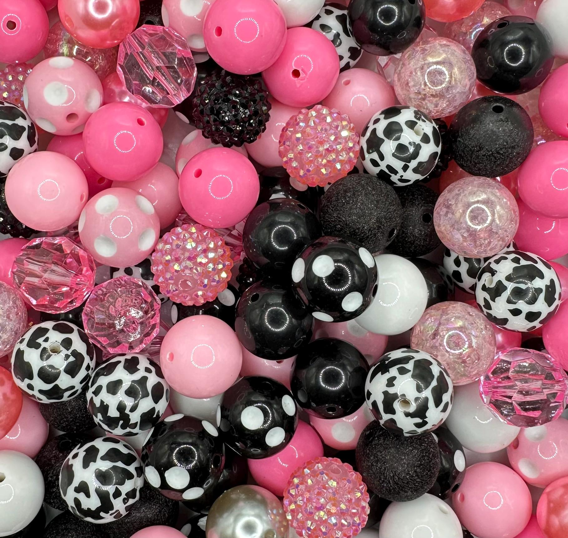 Cow Belle | Pink, White, Black, Cow Print | 20mm 10pcs Acrylic Bead Mix