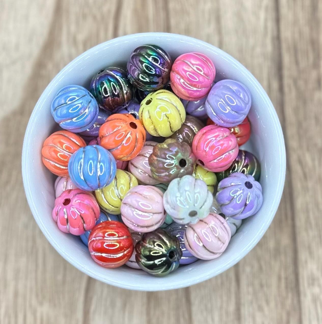 Pumpkin with Gold Accent MIXED UV 16mm 10pcs Round Printed Acrylic Beads