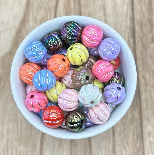 Pumpkin with Gold Accent MIXED UV 16mm 10pcs Round Printed Acrylic Beads