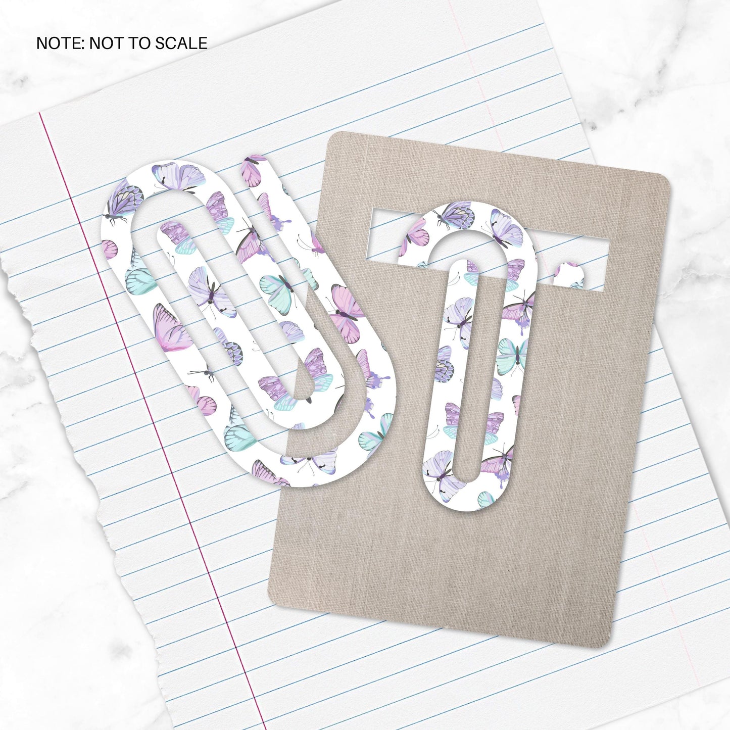 Butterfly Pattern Extra Large Acrylic Paper Clip (3.94 x 1.97 in) | Jumbo Clear Bookmark | Cute Desk Accessory & Stationery Gift