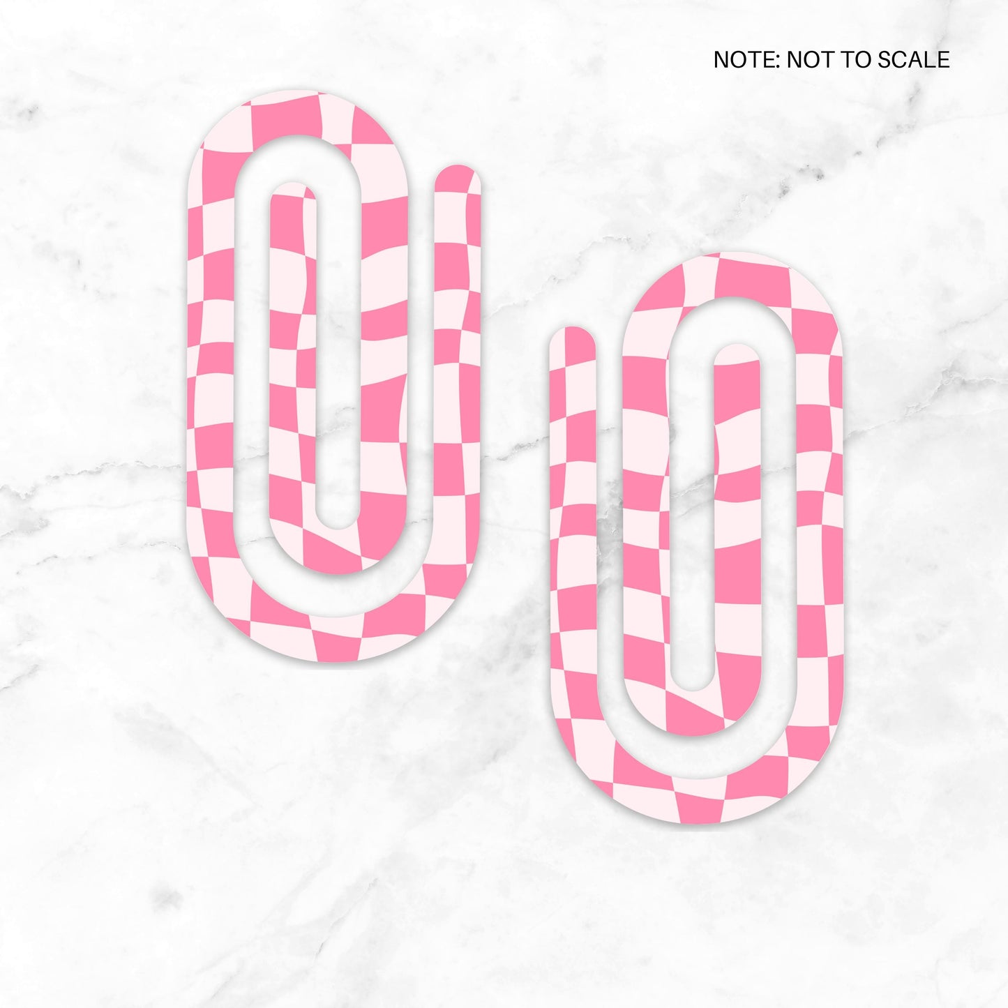 Pink Wavy Checkered Extra Large Acrylic Paper Clip (3.94 x 1.97 in) | Jumbo Clear Bookmark | Cute Desk Accessory & Stationery Gift