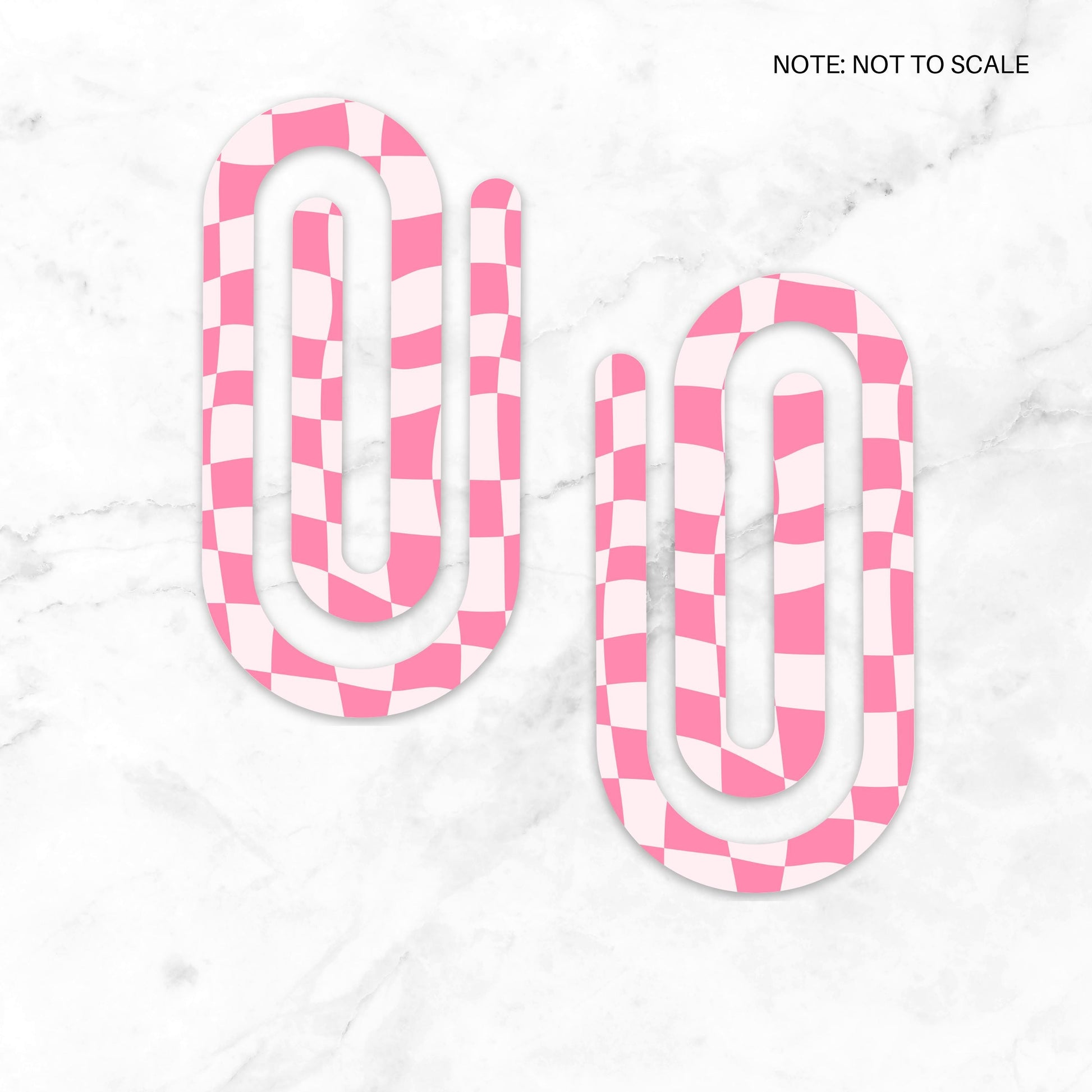 Pink Wavy Checkered Extra Large Acrylic Paper Clip (3.94 x 1.97 in) | Jumbo Clear Bookmark | Cute Desk Accessory & Stationery Gift