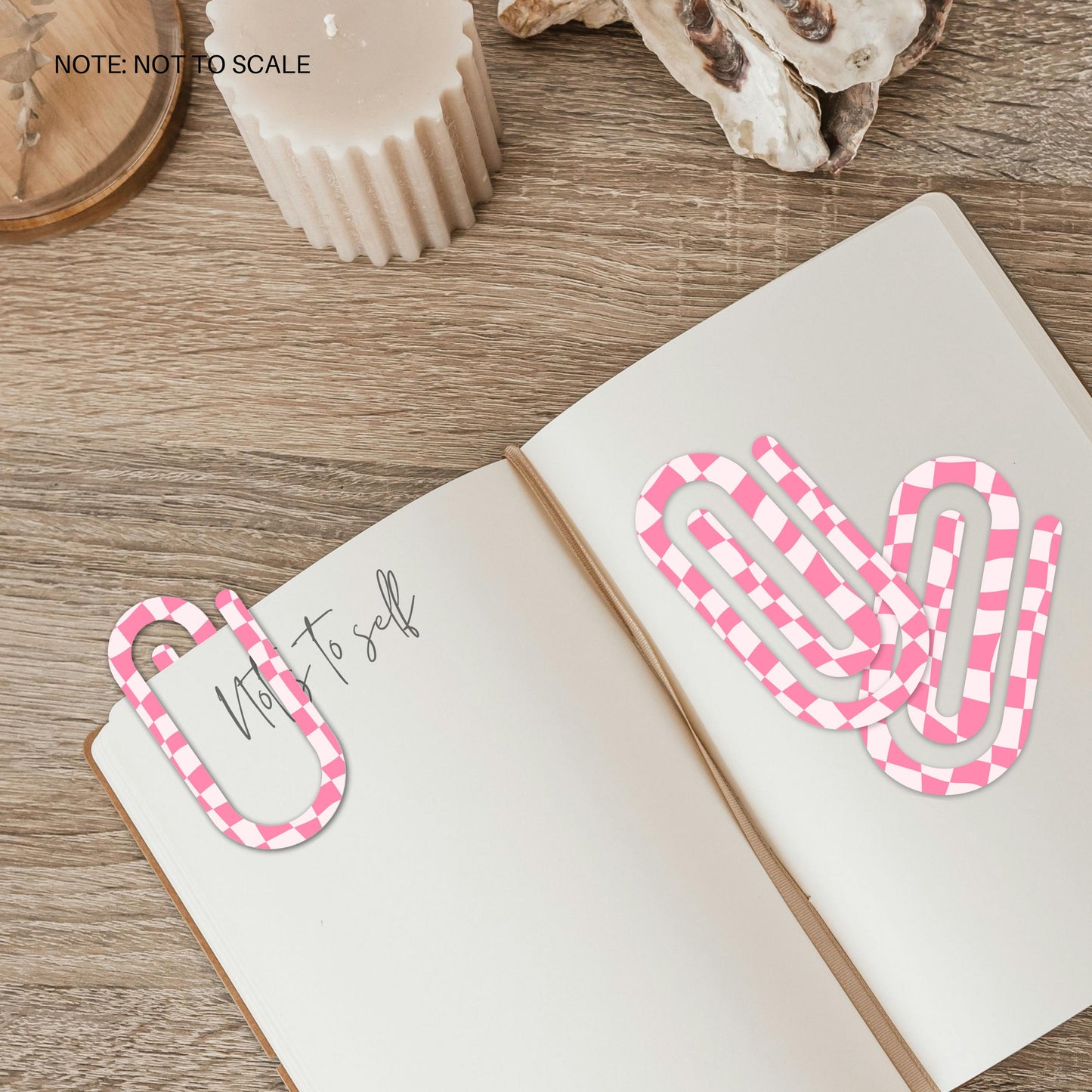 Pink Wavy Checkered Extra Large Acrylic Paper Clip (3.94 x 1.97 in) | Jumbo Clear Bookmark | Cute Desk Accessory & Stationery Gift