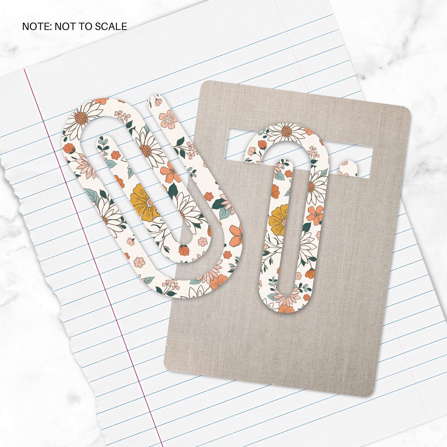 Boho Flowers Extra Large Acrylic Paper Clip (3.94 x 1.97 in) | Jumbo Clear Bookmark | Cute Desk Accessory & Stationery Gift