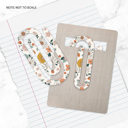 Boho Flowers Extra Large Acrylic Paper Clip (3.94 x 1.97 in) | Jumbo Clear Bookmark | Cute Desk Accessory & Stationery Gift