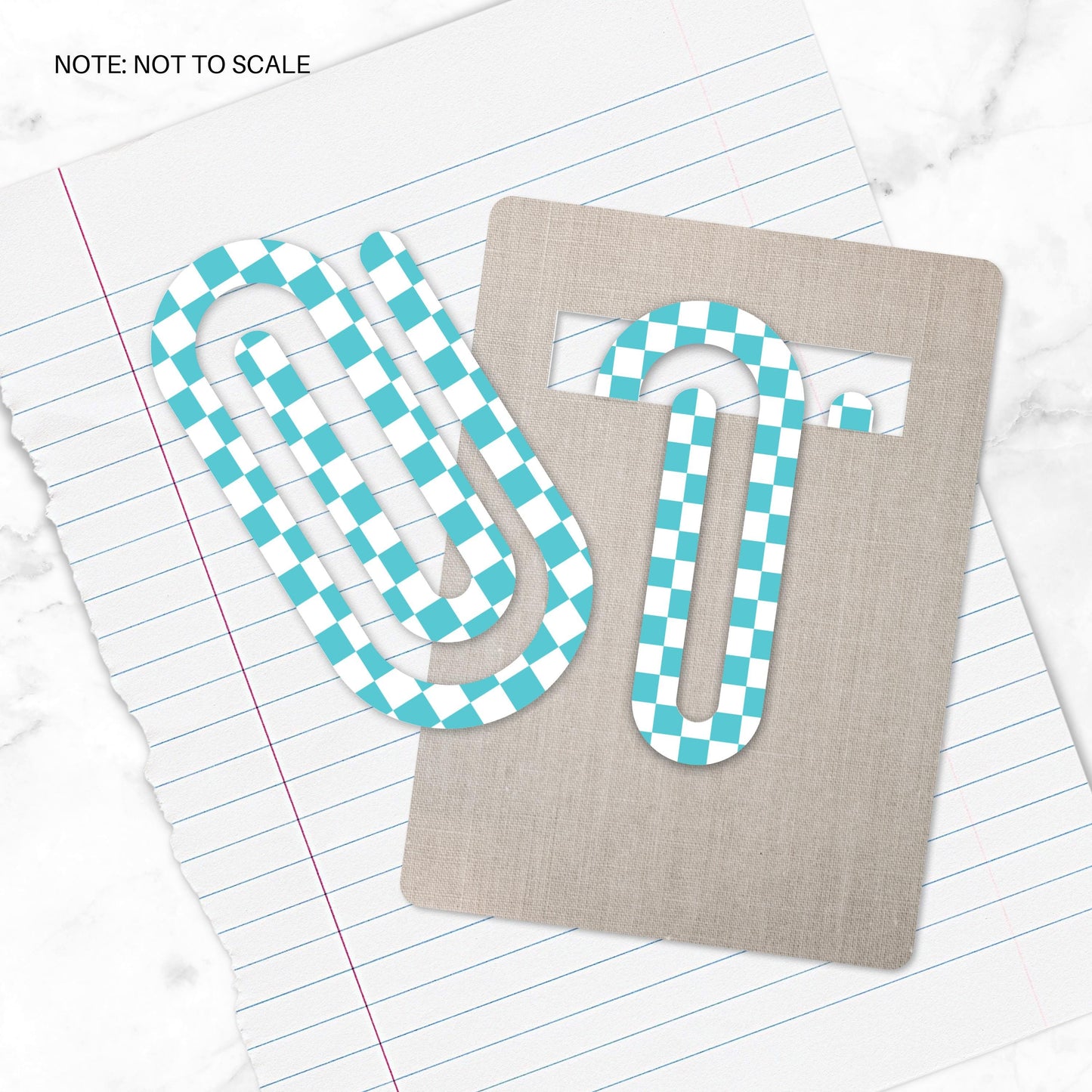 Teal Checkered Extra Large Acrylic Paper Clip (3.94 x 1.97 in) | Jumbo Clear Bookmark | Cute Desk Accessory & Stationery Gift