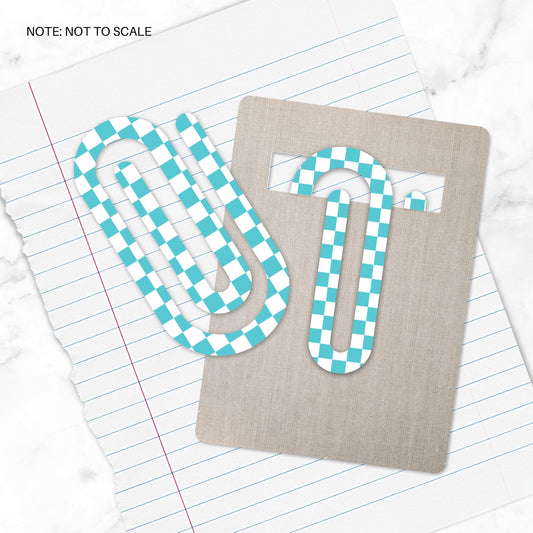 Teal Checkered Extra Large Acrylic Paper Clip (3.94 x 1.97 in) | Jumbo Clear Bookmark | Cute Desk Accessory & Stationery Gift