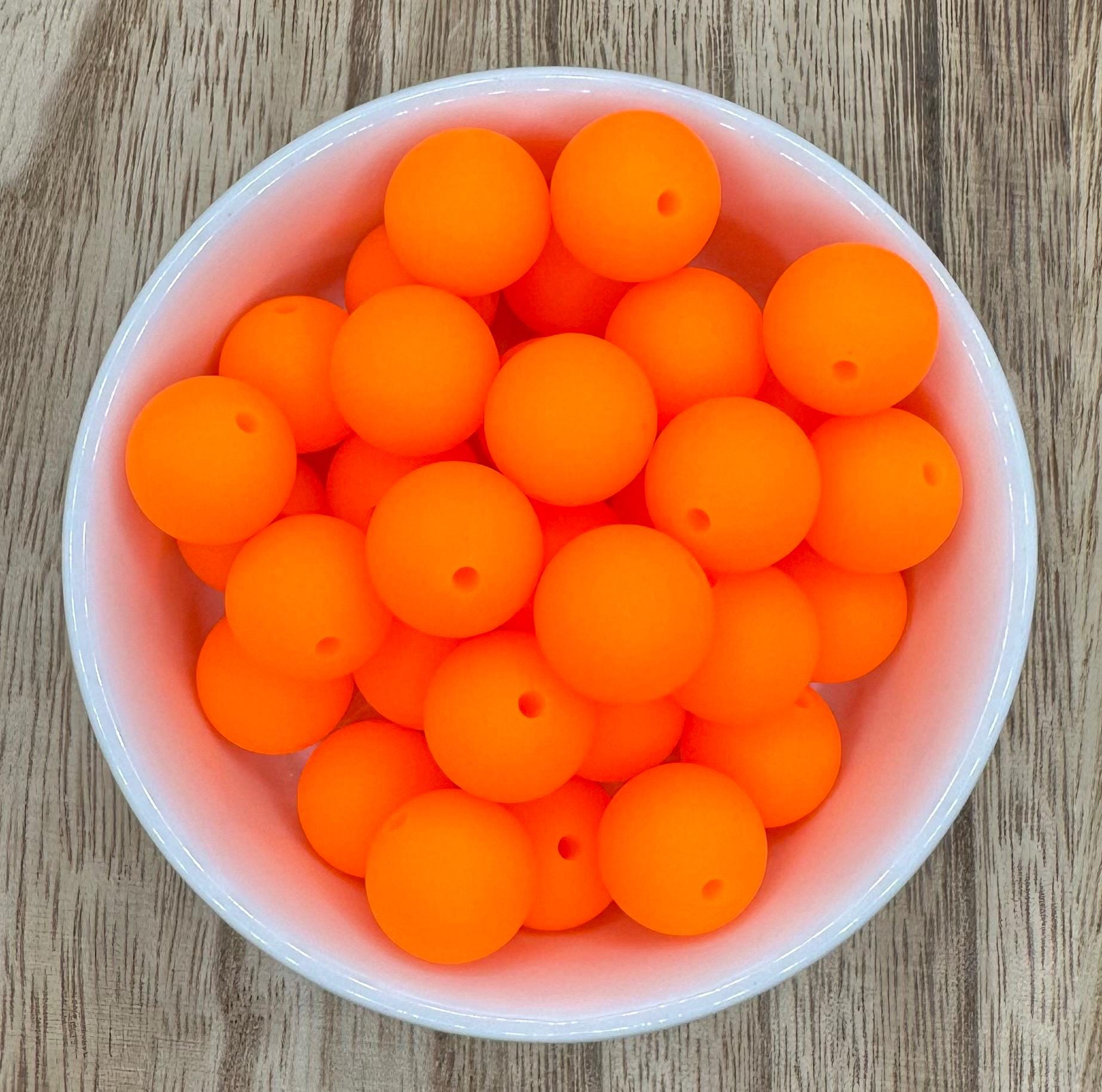 Highlighter Orange | Neon 15mm Round Silicone Beads