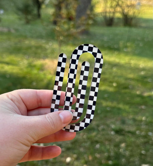 Classic Checkered Extra Large Acrylic Paper Clip (3.94 x 1.97 in) | Jumbo Clear Bookmark | Cute Desk Accessory & Stationery Gift