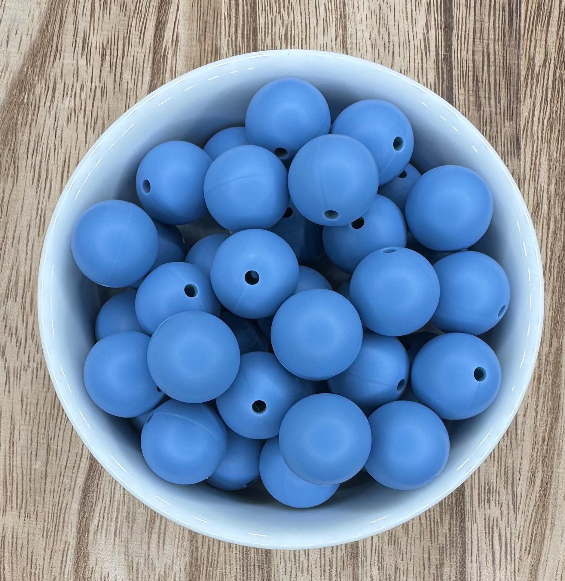 Boho Blue Solid 15mm Round Silicone Beads