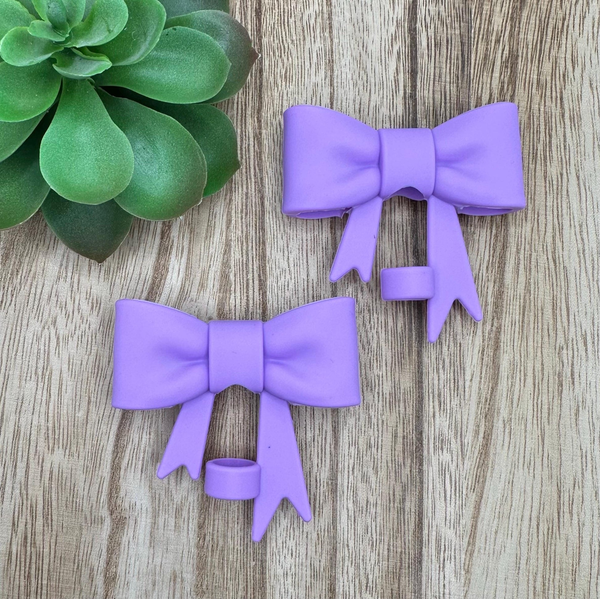 Purple Matte Pink Bow Straw Topper: Food-Grade Silicone Dust Cover
