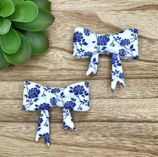 Blue Floral Matte Bow Focal/Straw Topper: Food-Grade Silicone Dust Cover