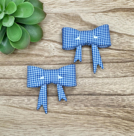 Small Print Gingham Blue Bow Focal/Straw Topper: Food-Grade Silicone Dust Cover